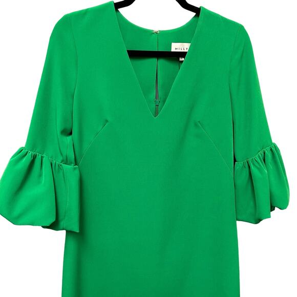 NWT $395 Milly Emerald Green Ruffle Sleeve V Neck Mandy Dress Womens 4 - Picture 2 of 9
